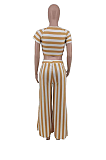 Plus Size Fashion Round Neck Striped Short Sleeves Pants Sets AMX6030