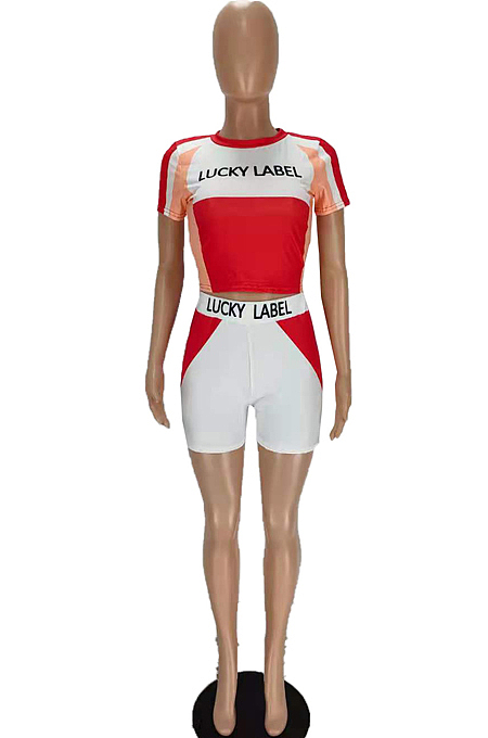 Letter Color Matching Printing Short Sleeve Shorts Two-Piece MN8351