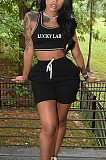 Casual Pure Color Embroidery Letter Print Vest Shorts Sets ANK06020