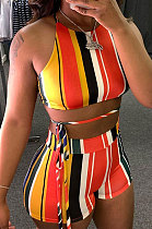 Women Fashion Sexy Colorful Stripe Sleeveless Shorts Sets  SMY8093