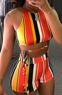 Women Fashion Sexy Colorful Stripe Sleeveless Shorts Sets  SMY8093