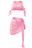 Pure Color Rib Bandage Skirts Sets NK251