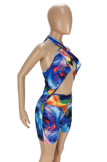 Summer Colorful Backless  Hanging Neck Jumpsuits ANK6018