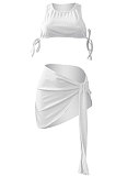 Pure Color Rib Bandage Skirts Sets NK251