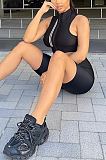 Fashion Pure Color Zipper Sleevess Shorts Sets ANK6013