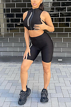 Fashion Pure Color Zipper Sleevess Shorts Sets ANK6013