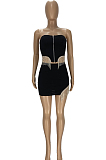 Sexy Tassel Drill Chest Warp Short Skirt Two Piece YT3280