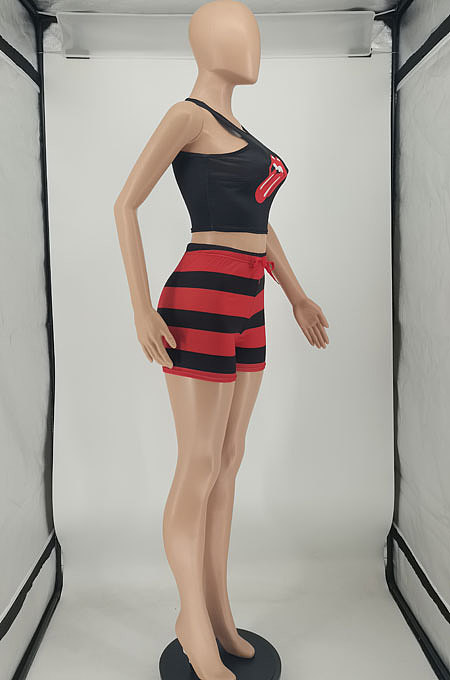 Fashion Stripe Waist Line Shorts Sets SMY8101