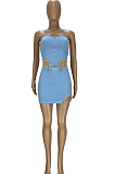 Sexy Tassel Drill Chest Warp Short Skirt Two Piece YT3280