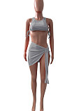 Pure Color Rib Bandage Skirts Sets NK251