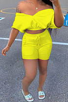 Pure Color V Neck Sport Casual Pocket Shorts Sets SMY8103