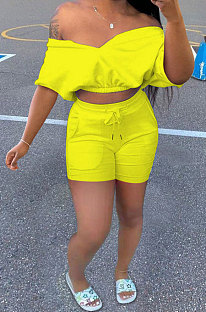 Pure Color V Neck Sport Casual Pocket Shorts Sets SMY8103