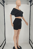 Pure Color V Neck Sport Casual Pocket Shorts Sets SMY8103
