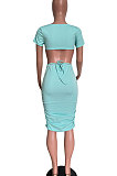 Trendy Sexy Bandage Pure Color Backless Hollow Out Mid Dress HM5478