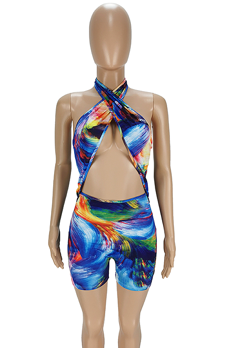 Summer Colorful Backless  Hanging Neck Jumpsuits ANK6018