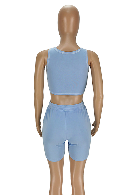 Casual Pure Color Embroidery Letter Print Vest Shorts Sets ANK06020