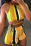 Women Fashion Sexy Colorful Stripe Sleeveless Shorts Sets  SMY8093