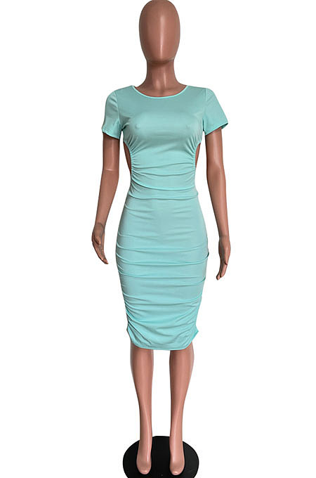 Trendy Sexy Bandage Pure Color Backless Hollow Out Mid Dress HM5478