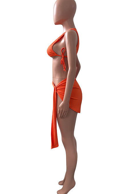 Pure Color Rib Bandage Skirts Sets NK251