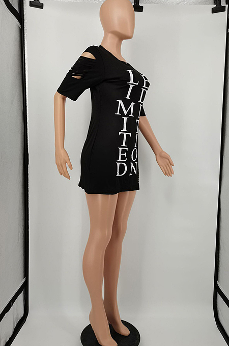 Fashion Tight Hole Letter Printing Dress YM181 