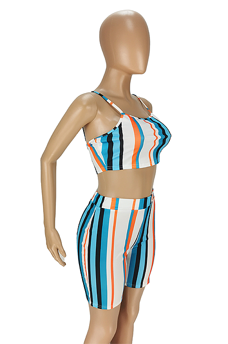Colored Striped Straps Backless Shorts Sets ANK06021