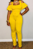 Trendy Casual Pure Color Off Shoulder Flare Leg Pants Sets YM199