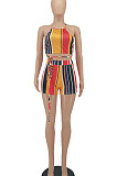 Women Fashion Sexy Colorful Stripe Sleeveless Shorts Sets  SMY8093