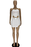 Sexy Tassel Drill Chest Warp Short Skirt Two Piece YT3280