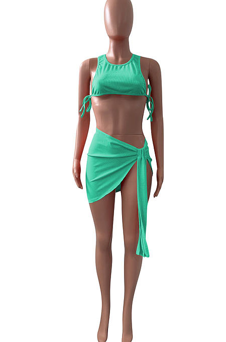 Pure Color Rib Bandage Skirts Sets NK251