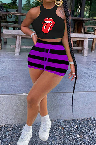 Fashion Stripe Waist Line Shorts Sets SMY8101