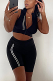 Fashion Pure Color Zipper Sleevess Shorts Sets ANK6013