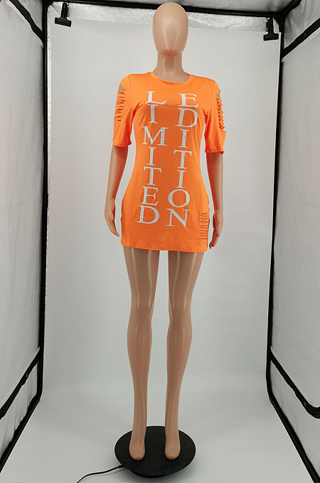 Fashion Tight Hole Letter Printing Dress YM181 