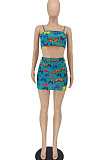 Women Condole Belt Butterfly Printing Skirts Sets SMY8089