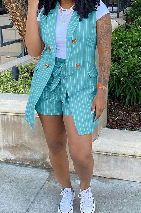 Euramerican Stripe OL Small Suit Coat Shorts Two-Piece Contain The Belt YM192