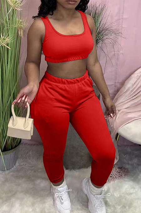 Euramerican Pure Color Vest Long Pants Sports Sets YM182 