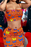 Women Condole Belt Butterfly Printing Skirts Sets SMY8089