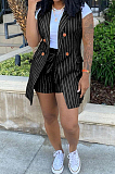 Euramerican Stripe OL Small Suit Coat Shorts Two-Piece Contain The Belt YM192