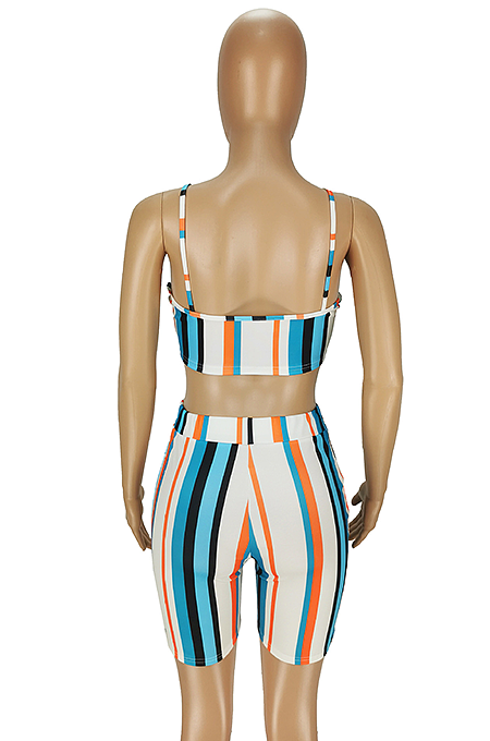 Colored Striped Straps Backless Shorts Sets ANK06021