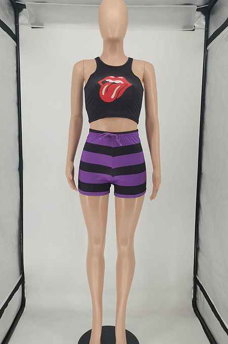 Fashion Stripe Waist Line Shorts Sets SMY8101