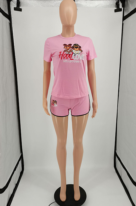 Cartoon Graphic Print Sports Short Sleeve Shorts Sets YM194