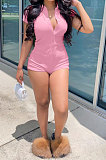 Tailored Collar Buttons Pure Color Short Sleeve Romper Shorts FH162