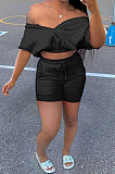 Pure Color V Neck Sport Casual Pocket Shorts Sets SMY8103