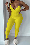 Pure Color Rib Condole Belt Backless Bodycon Jumpsuits NK252