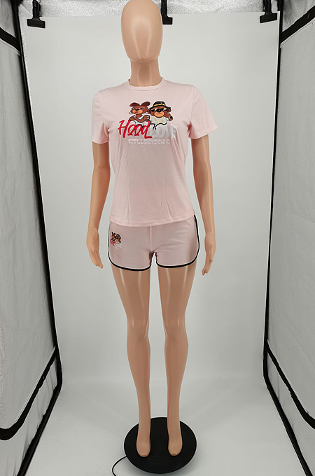 Cartoon Graphic Print Sports Short Sleeve Shorts Sets YM194