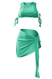 Pure Color Rib Bandage Skirts Sets NK251