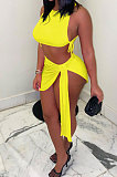Pure Color Rib Bandage Skirts Sets NK251