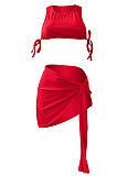 Pure Color Rib Bandage Skirts Sets NK251