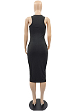 Sexy Pure Color Vest Pit Bar Casul Midi Dress YMM9073