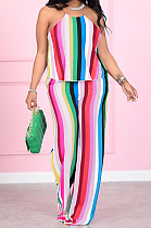 Fashion Classic Halter Neck Stripe Casual The Home Two-Piece YM193