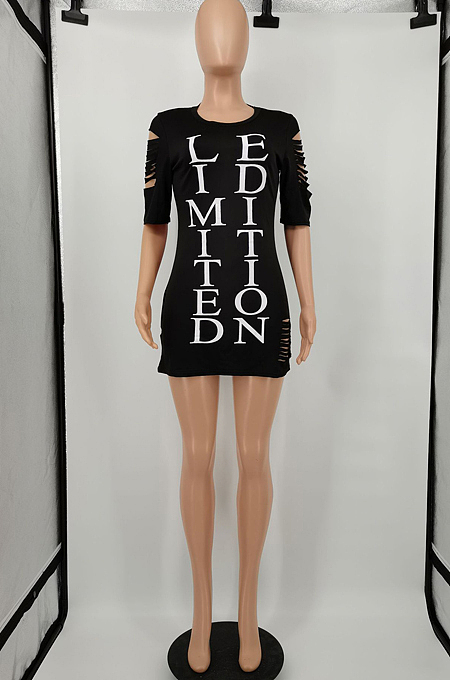 Fashion Tight Hole Letter Printing Dress YM181 